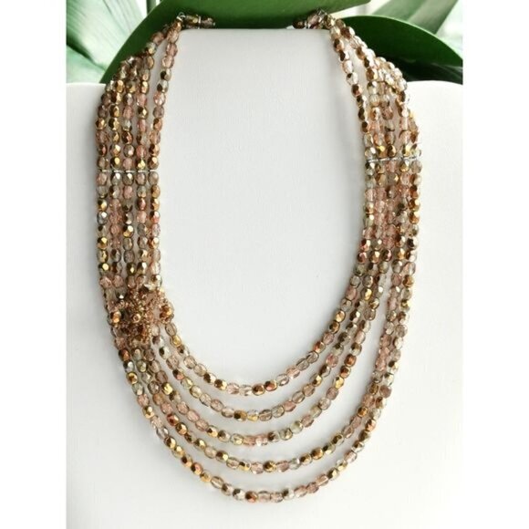 Vintage 80's Czech cascade choker necklace rose gold crystal - Picture 3 of 8